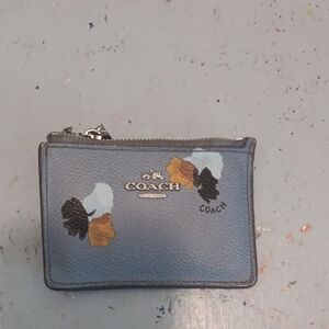 Coach Blue Floral Zip Card Case with Gold Logo
